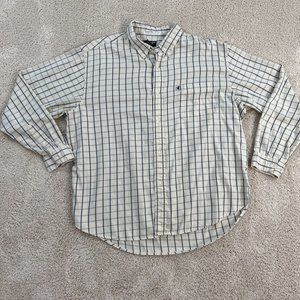 Ralph Lauren Jean Co. Mens Shirt XL Plaid Blue Cream Button Up Long Sleeve